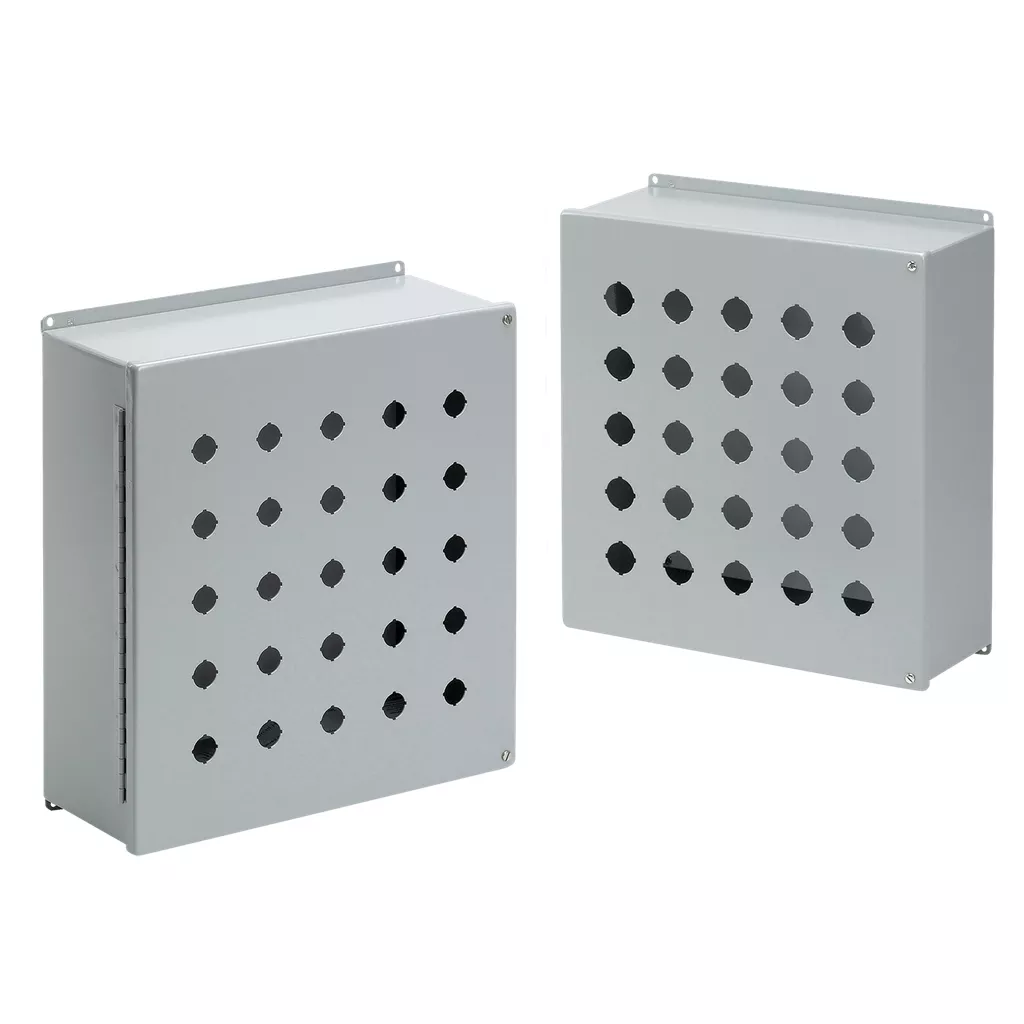 Hoffman E12PBY25M Extra-Large Pushbutton Enclosures, Type 12, 12PB x 22.5mm, Gray, Steel