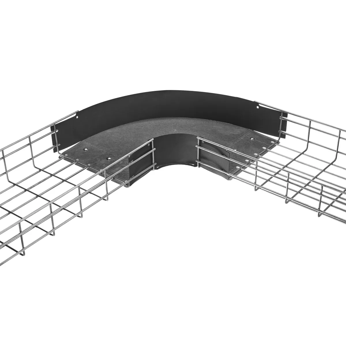 Hubbell HBTR0424 Wire Basket Cable Tray, Preformed 90deg Fitting, 4" Tray Height, 24" Width, Polymer Side Walls