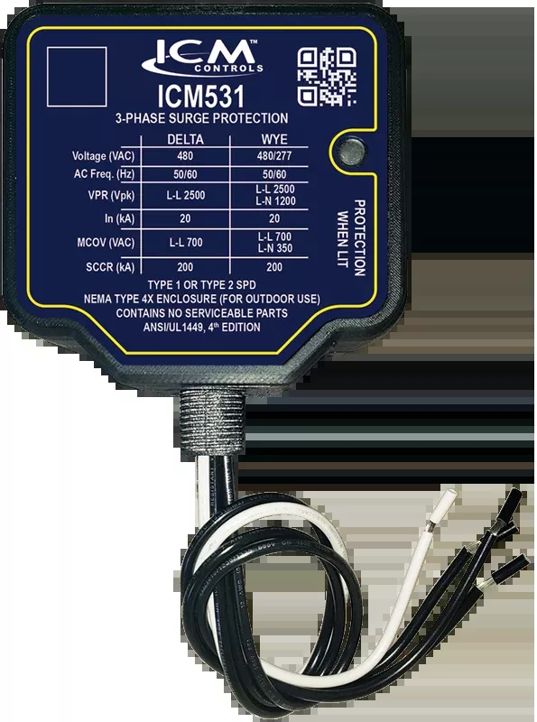 ICM Controls ICM531 3-PHASE SURGE PROTECTIVE DEVICE, 480VAC (DELTA) OR 277/480VAC (WYE)
