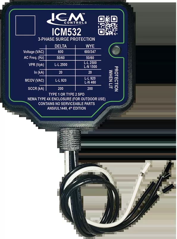 ICM Controls ICM532 3-PHASE SURGE PROTECTIVE DEVICE, 600VAC (DELTA) OR 347/600VAC (WYE)