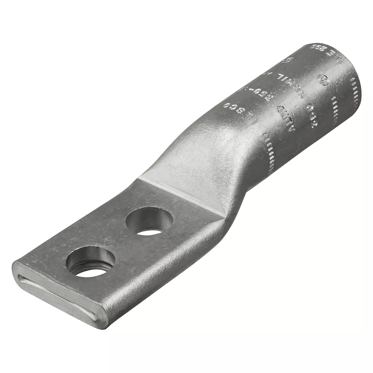 Ilsco ALND-1/0-38-134 SureCrimp Aluminum Compression Lug, Conductor Size 1/0, 2 Holes, 3/8in Bolt Size, 1-3/4in Hole Spacing, Long Barrel, No Sight Window, Tin Plated, UL, CSA