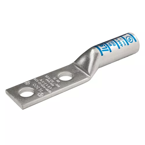 Ilsco CLND-1/0-516-78 SureCrimp Copper Compression Lug, Conductor Size 1/0, 2 Holes, 5/16in Bolt Size, 7/8in Hole Spacing, Long Barrel, No Sight Window, Tin Plated, UL, CSA