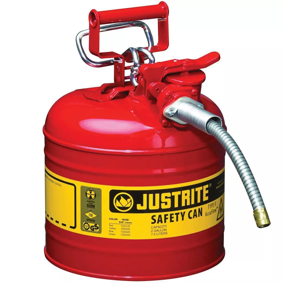 Justrite 7220120 Type II Red Steel Gas Can 2 Gallon