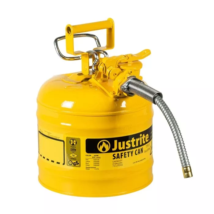 Justrite 7220220 Type II Yellow Steel Gas Can 2 Gallon