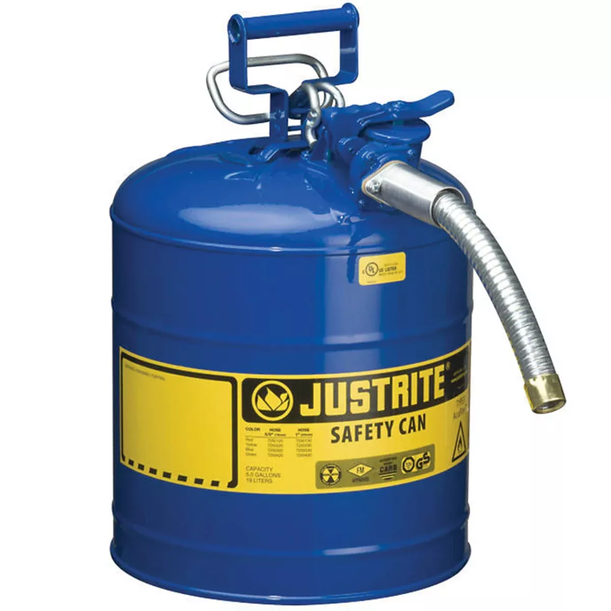 Justrite 7250330 Type II Blue Steel Gas Can 5 Gallon