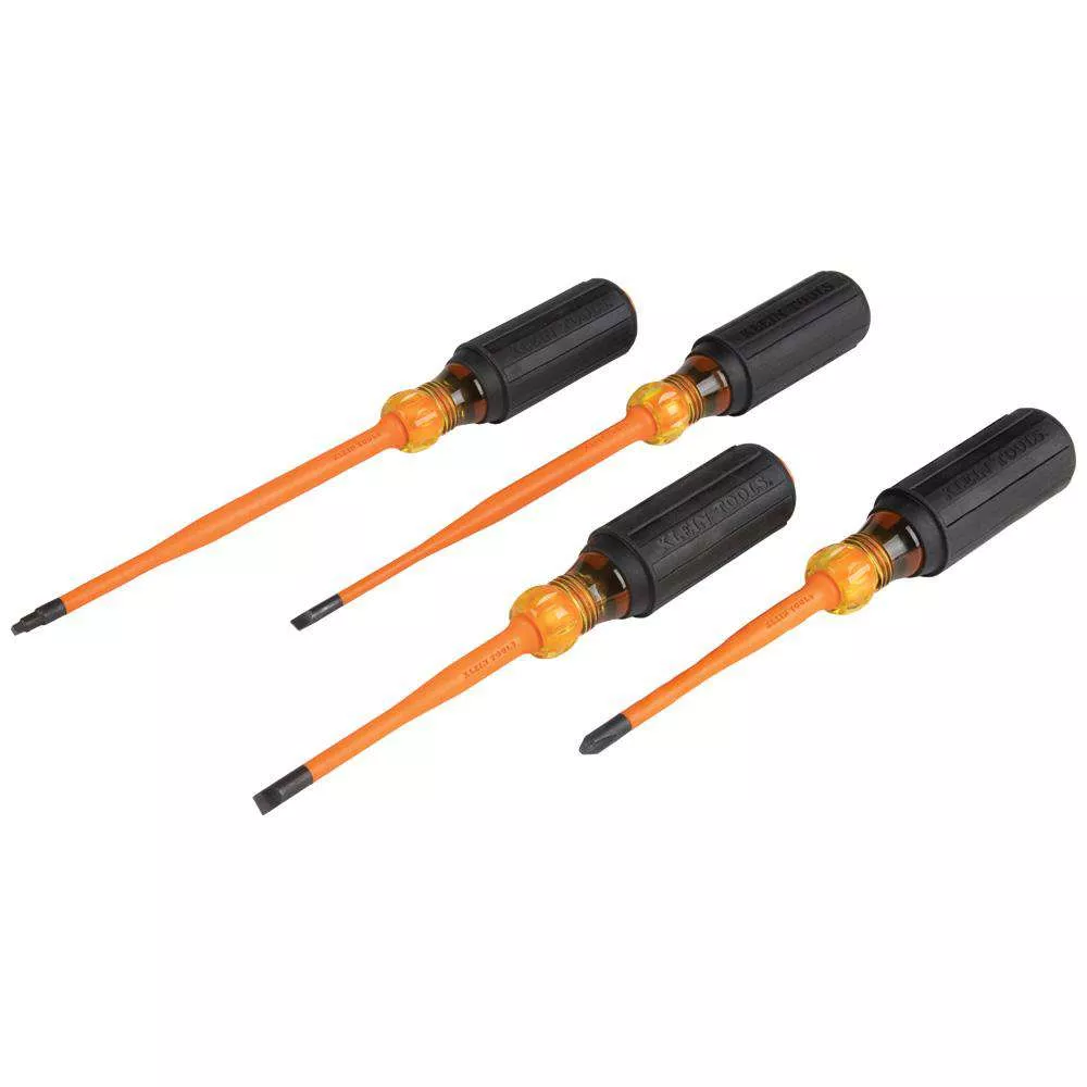 Klein Tools 33734INS Slim-Tip Insulated Screwdriver Set, Phillips, Cabinet, Square, 4-Piece