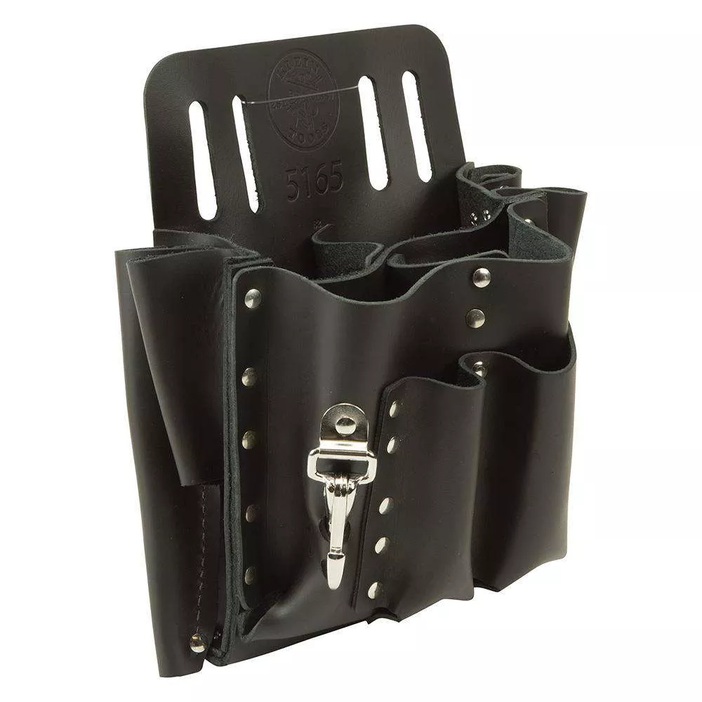 Klein Tools 5165 10 Pocket Leather Tool Pouch with Knife Snap