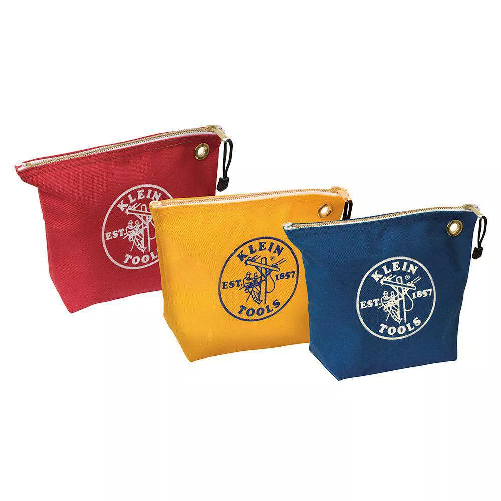 Klein Tools 5539CPAK Zipper Bags, Assorted Canvas Tool Pouches, 3-Pack