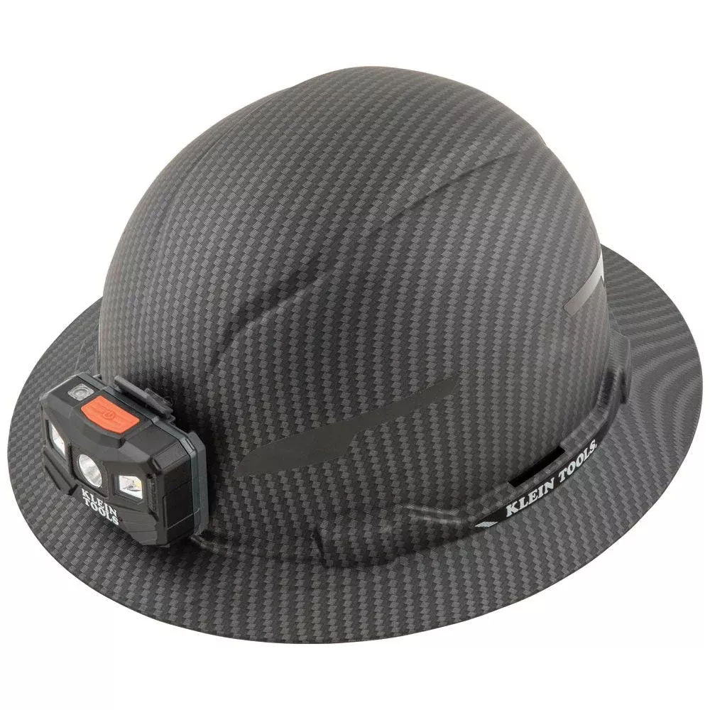 Klein Tools 60346 Hard Hat, Premium KARBN™ Pattern, Non-Vented Full Brim, Class E, Lamp