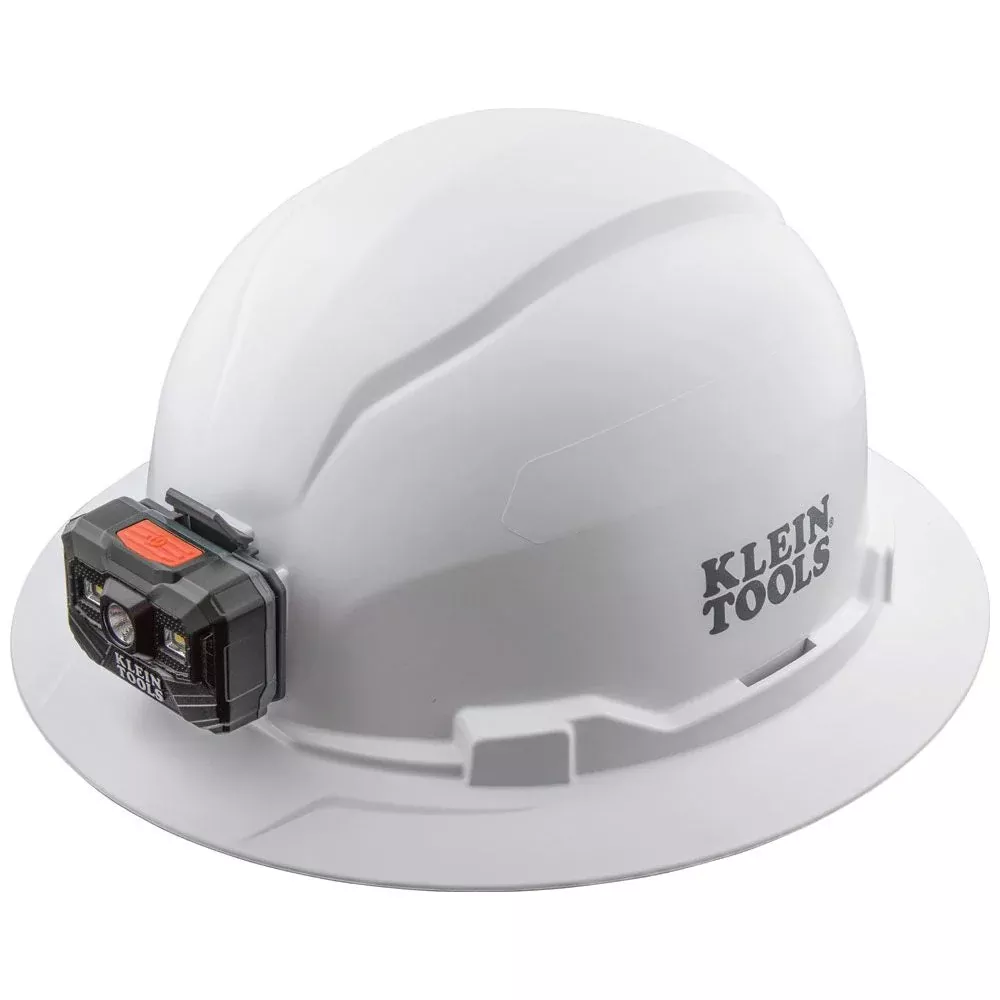Klein Tools 60406RL Hard Hat, Non-Vented, Full Brim with Rechargeable Headlamp, White