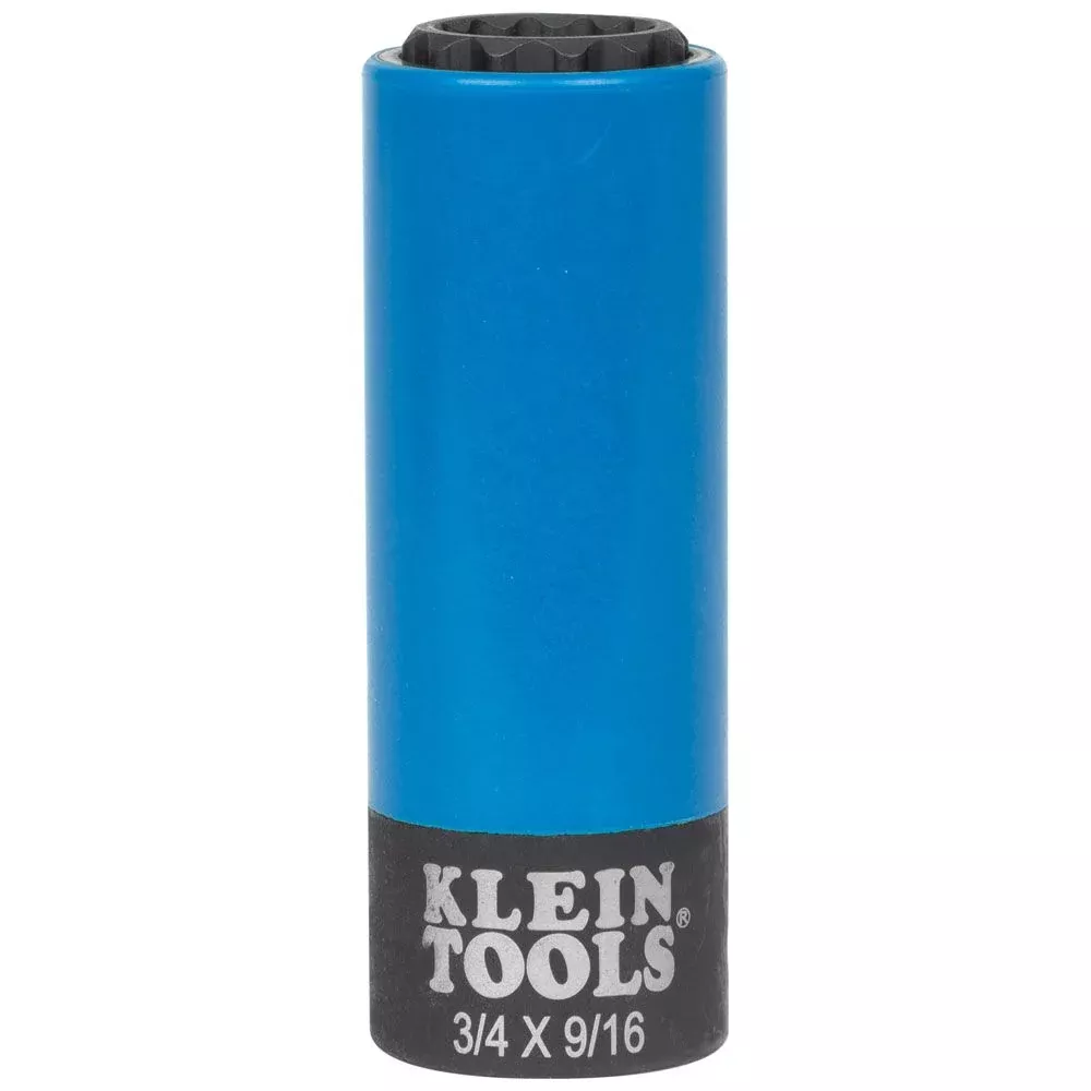 Klein Tools 66030 2-in-1 Coated Impact Socket, 12-Point, 3/4" and 9/16"
