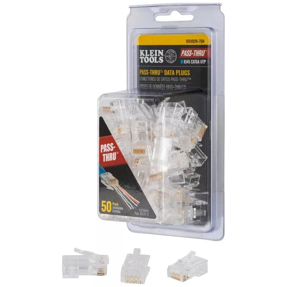 Klein Tools VDV826-704 Pass-Thru™ Modular Data Plugs, RJ-45-CAT6A, UTP, 50-Pack