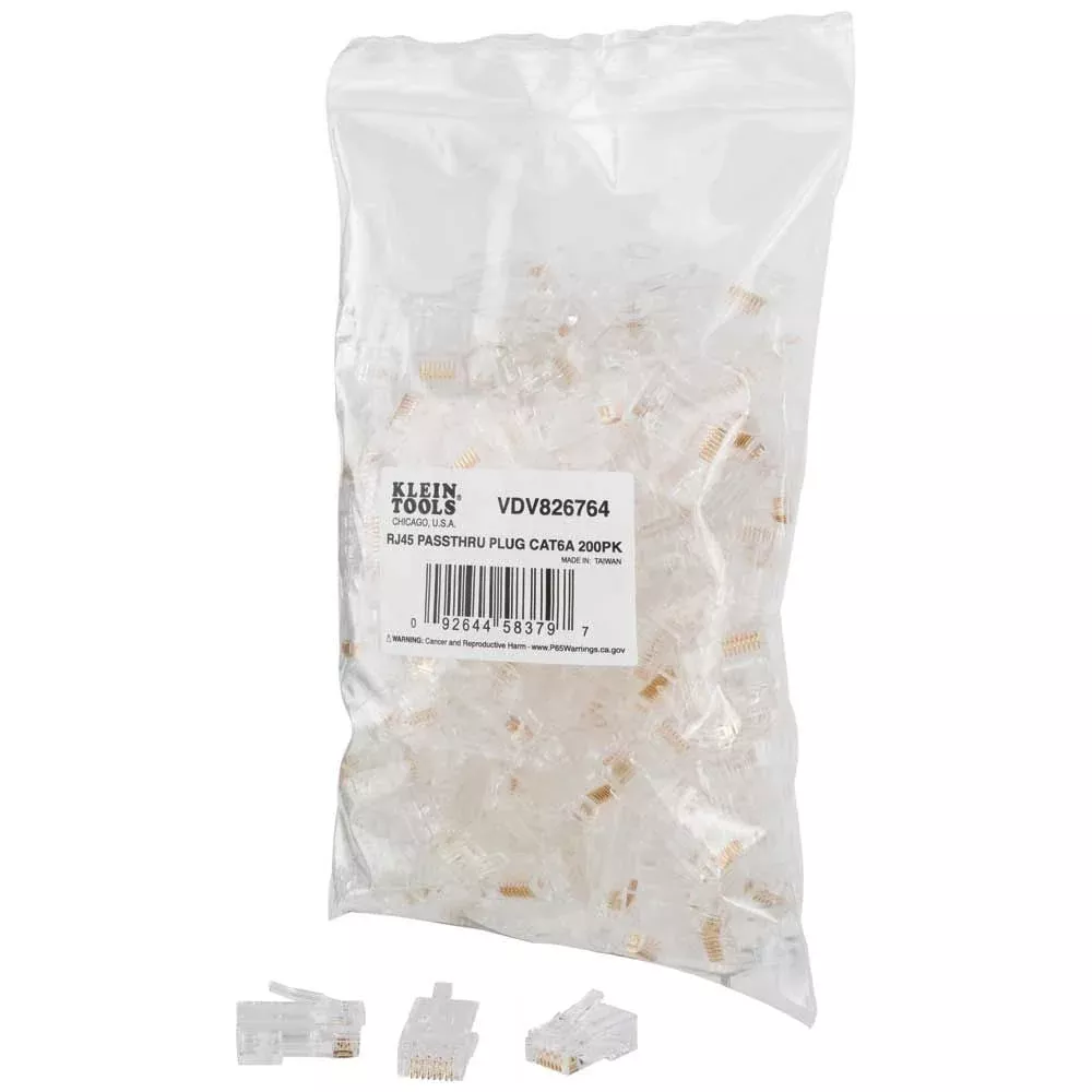 Klein Tools VDV826-764 Pass-Thru™ Modular Data Plugs, RJ45-CAT6A, UTP 200-Pack