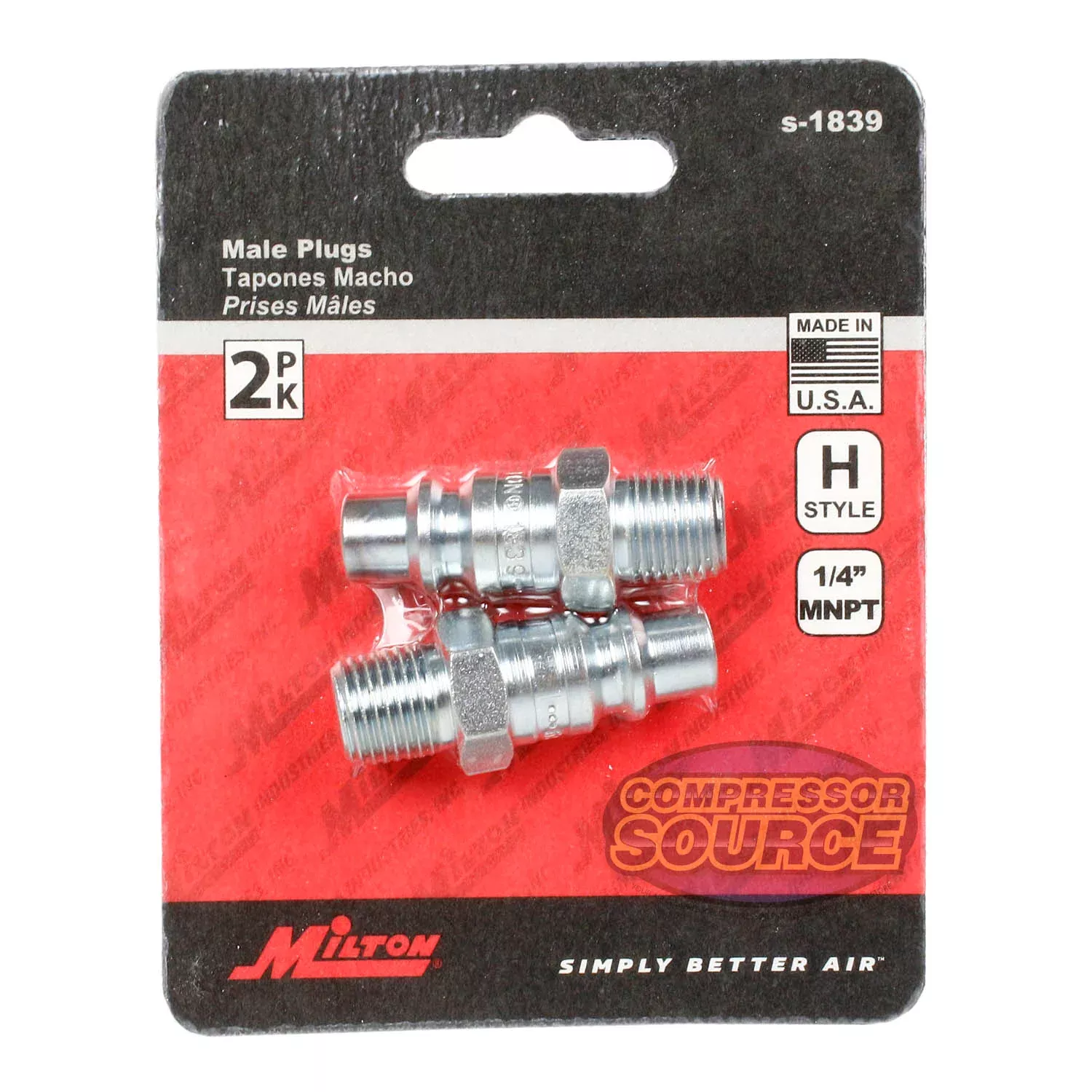 Milton H Style Plugs 1/4" Male NPT Steel Quick Release Plugs S-1839 2