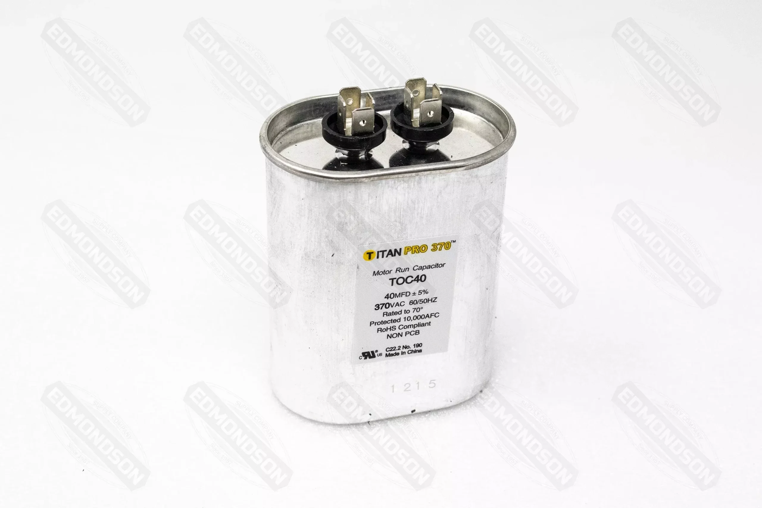 Packard Titan PRO TOC40 Motor Run Capacitor 40 MFD 370 Volt, Oval