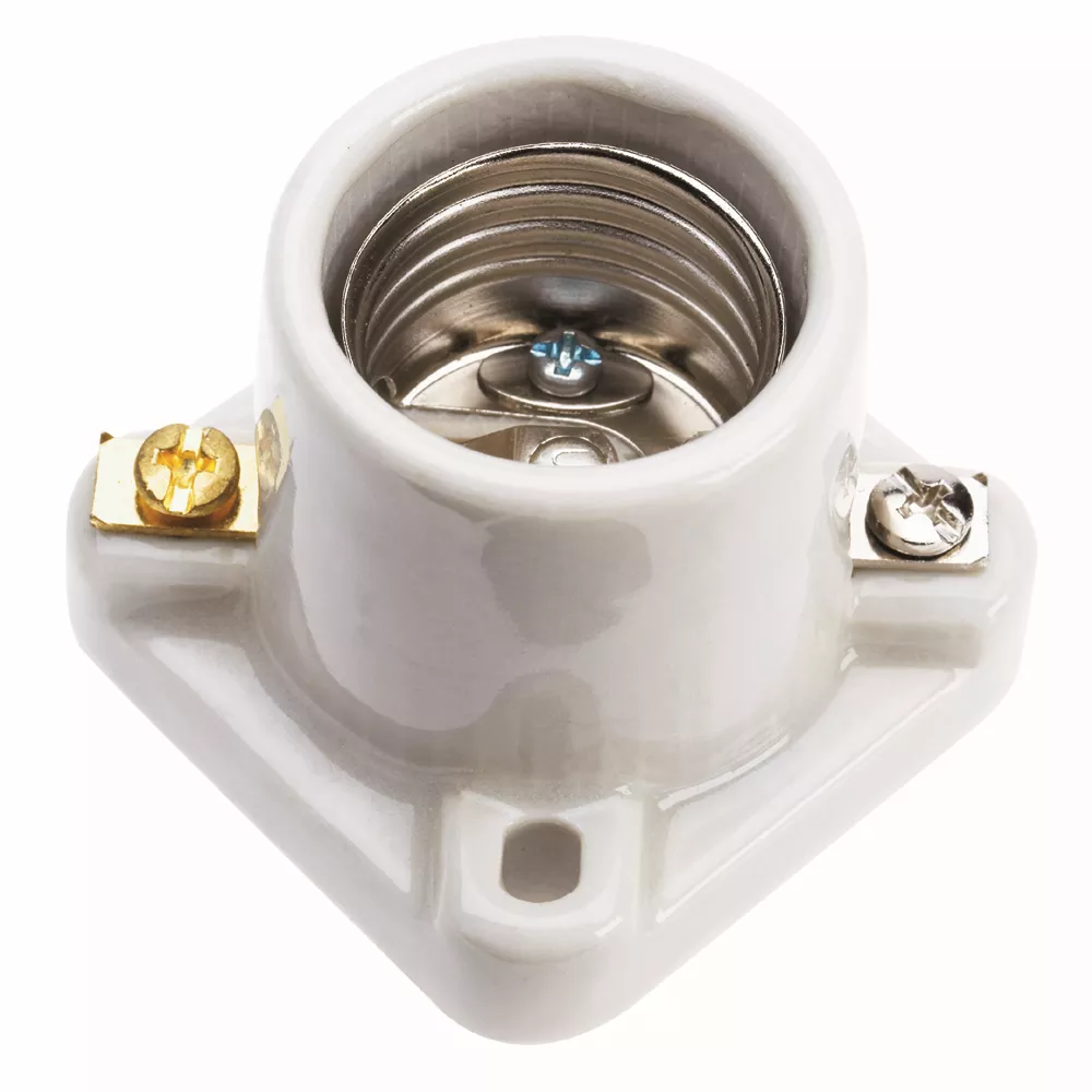 Pass & Seymour 19062 Medium base, porcelain, pony cleat typpe, terminal screws. White