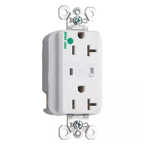 Pass & Seymour 8300-WSP Hospital Grade Surge Protective Duplex Receptacle, Back & Side Wire, 20A 125V - White