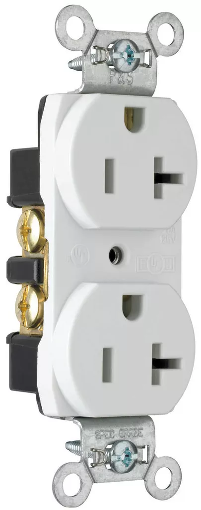Pass & Seymour CRB5362-SW Construction Spec Grade Smooth Face Duplex Receptacle Back & Side Wire 20Amp 125Volt White