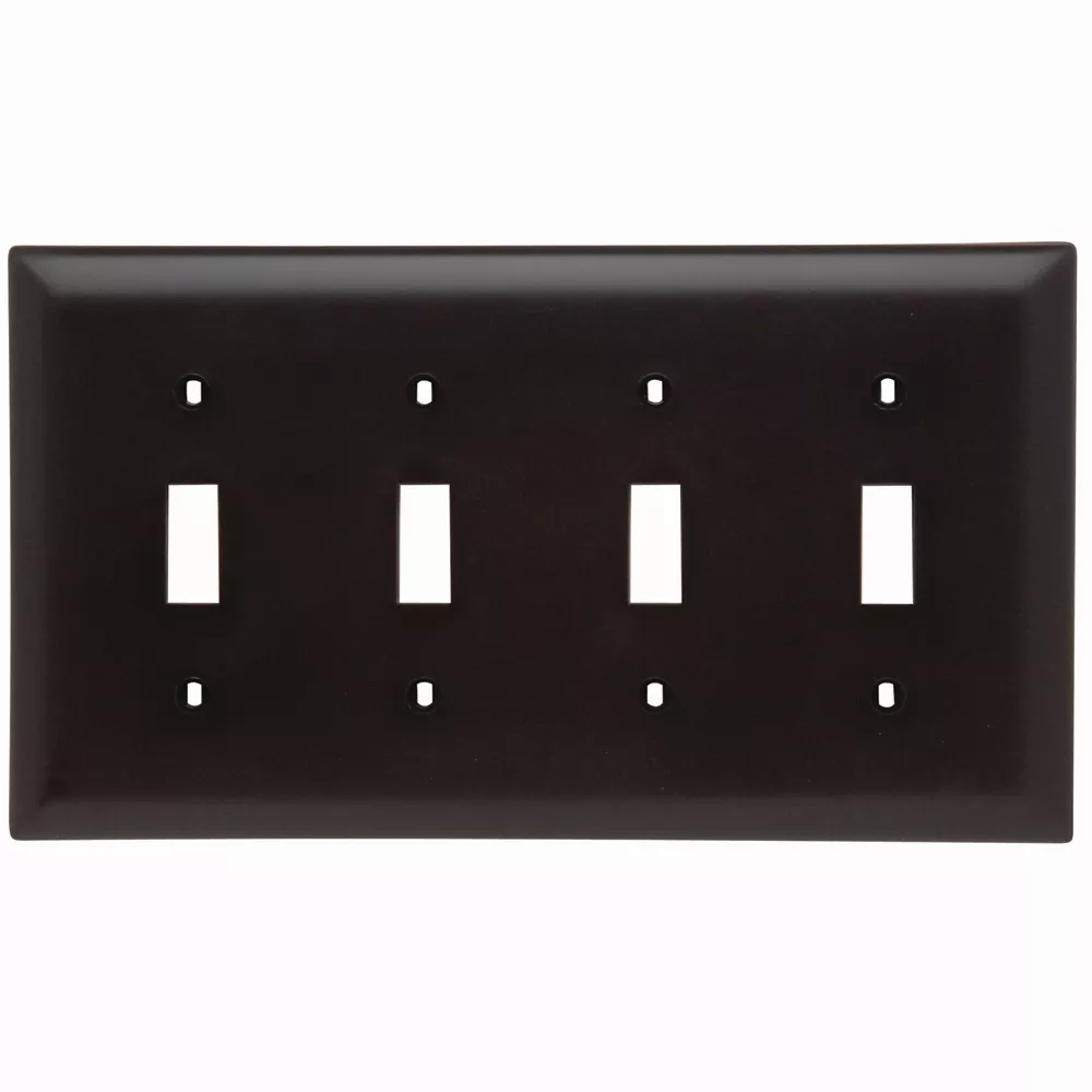 Pass & Seymour TP4 4Gang Wall Plate, Toggle Switch, Nylon, Standard - Brown
