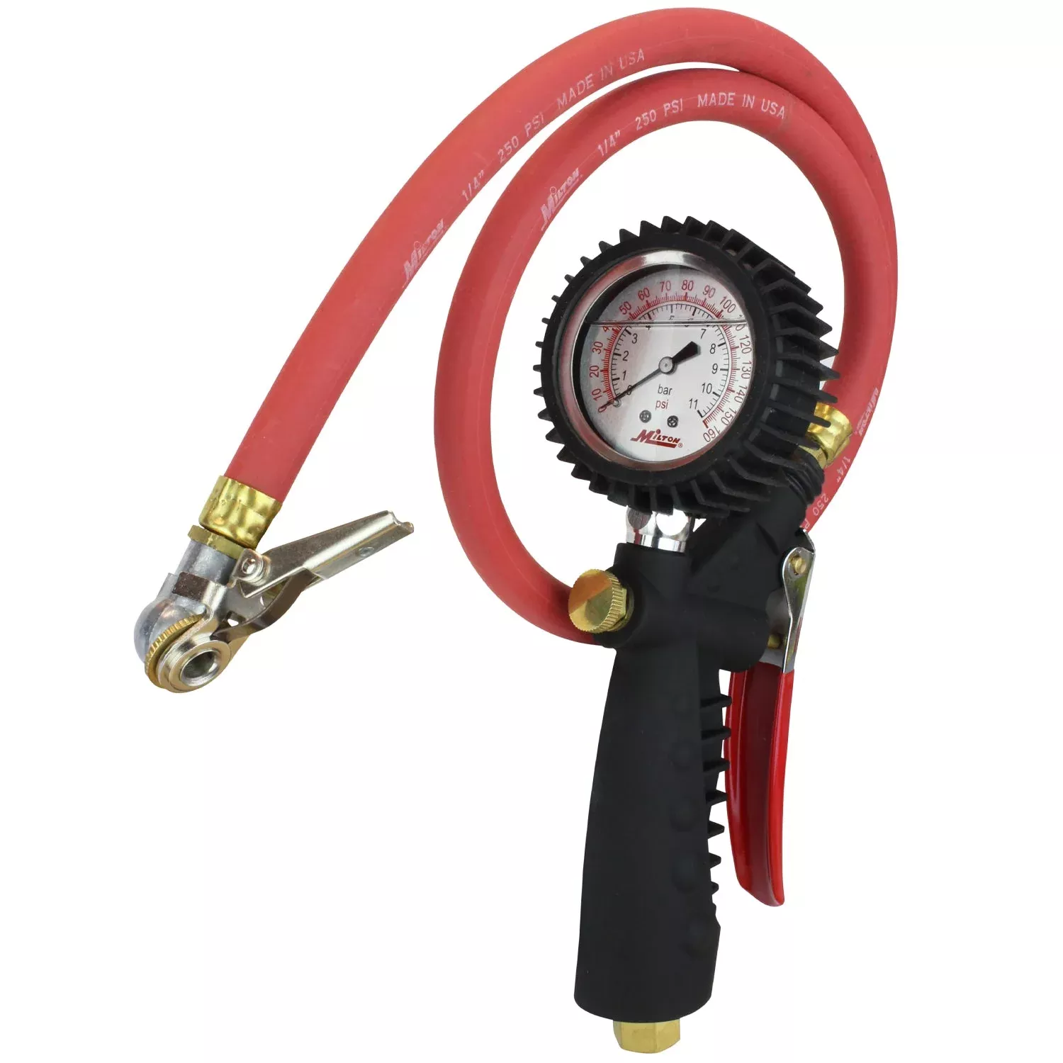 Pro Analog Tire Inflator/Pressure Pistol Grip Gauge, Ball Foot Air Chuck w/Clip, 36" Hose, 160PSI