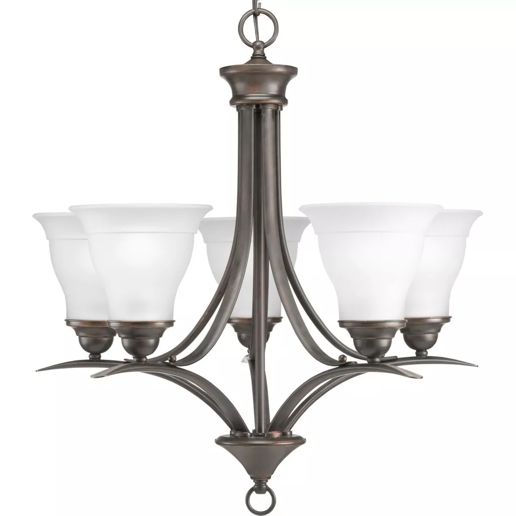 Progress P4328-20 Trinity Collection Five-Light Antique Bronze Etched Glass Traditional Chandelier Light