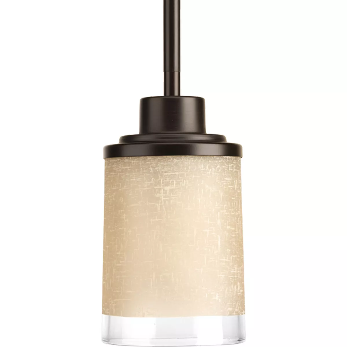 Progress P5147-20 Alexa Collection One-Light Antique Bronze Etched Umber Linen With Clear Edge Glass Modern Mini-Pendant Light