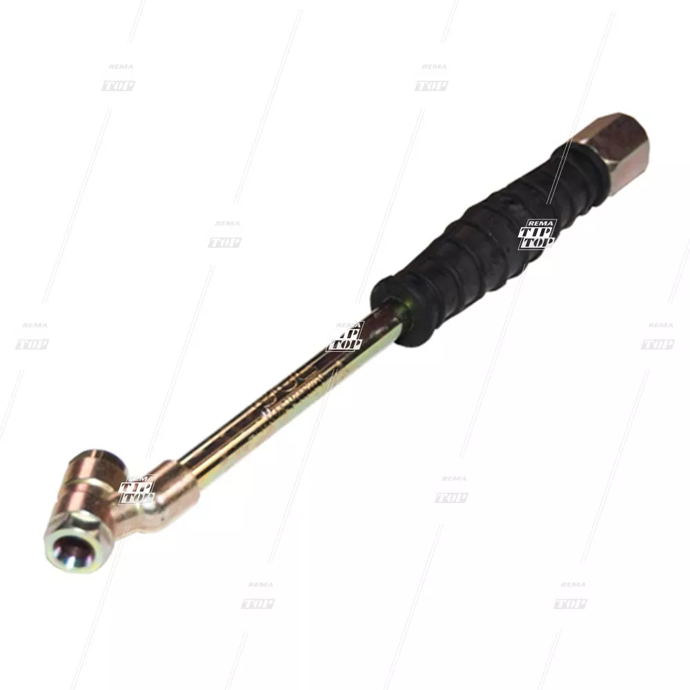 Push-on Air Chuck, Open, Angled, Dual Foot, Long Handle with Rubber Grip