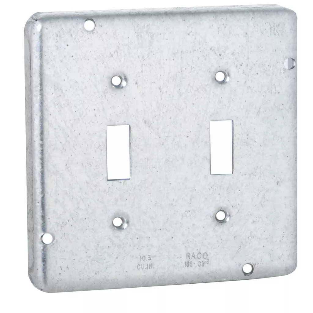 Raco 881RAC 4-11/16" Square Cover, Exposed Work, 2-Toggle Switches