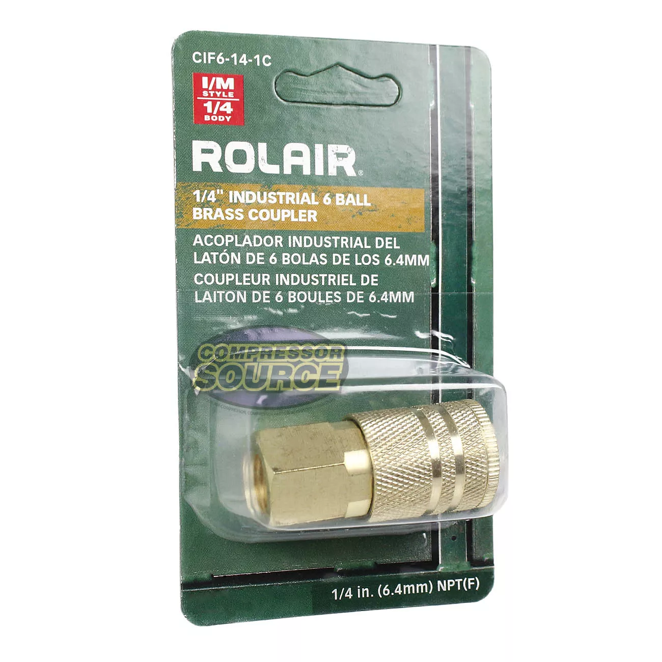 Rolair 1/4" Female Industrial Style 6 Ball Solid Brass Coupler CIF6-14