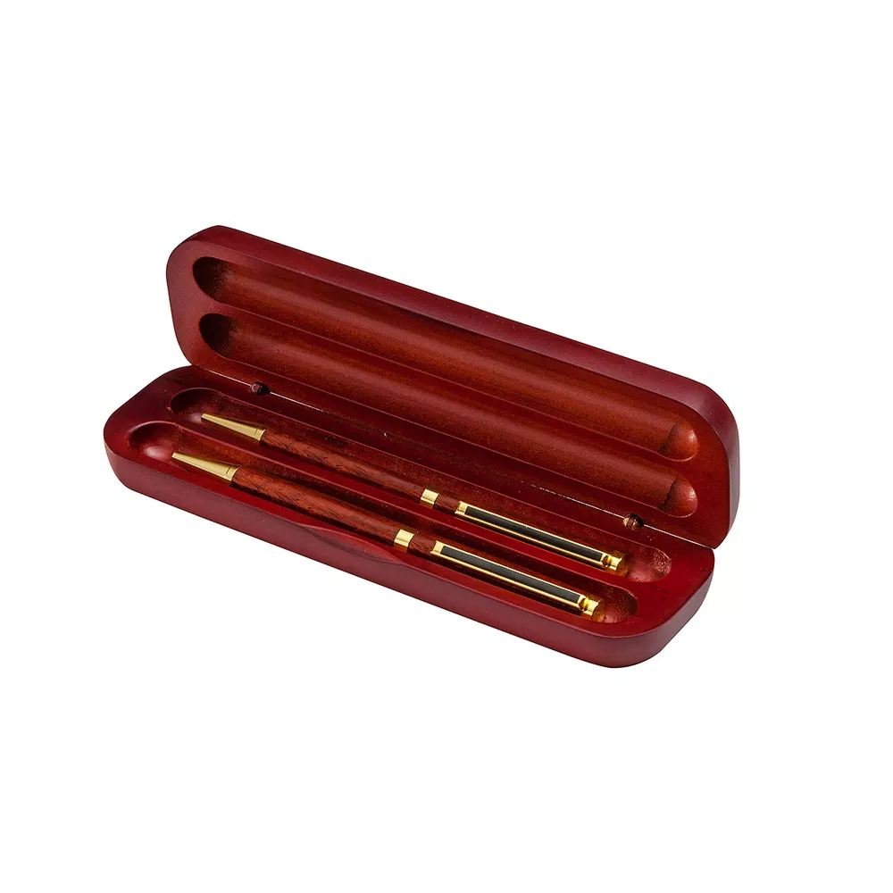 Rosewood Finish Pen Box, Double
