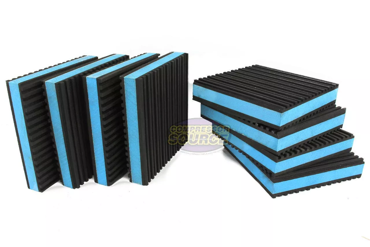 Set of 8 Industrial Anti Vibration Pads 4" x 4" x 7/8" Thick Blue Comp