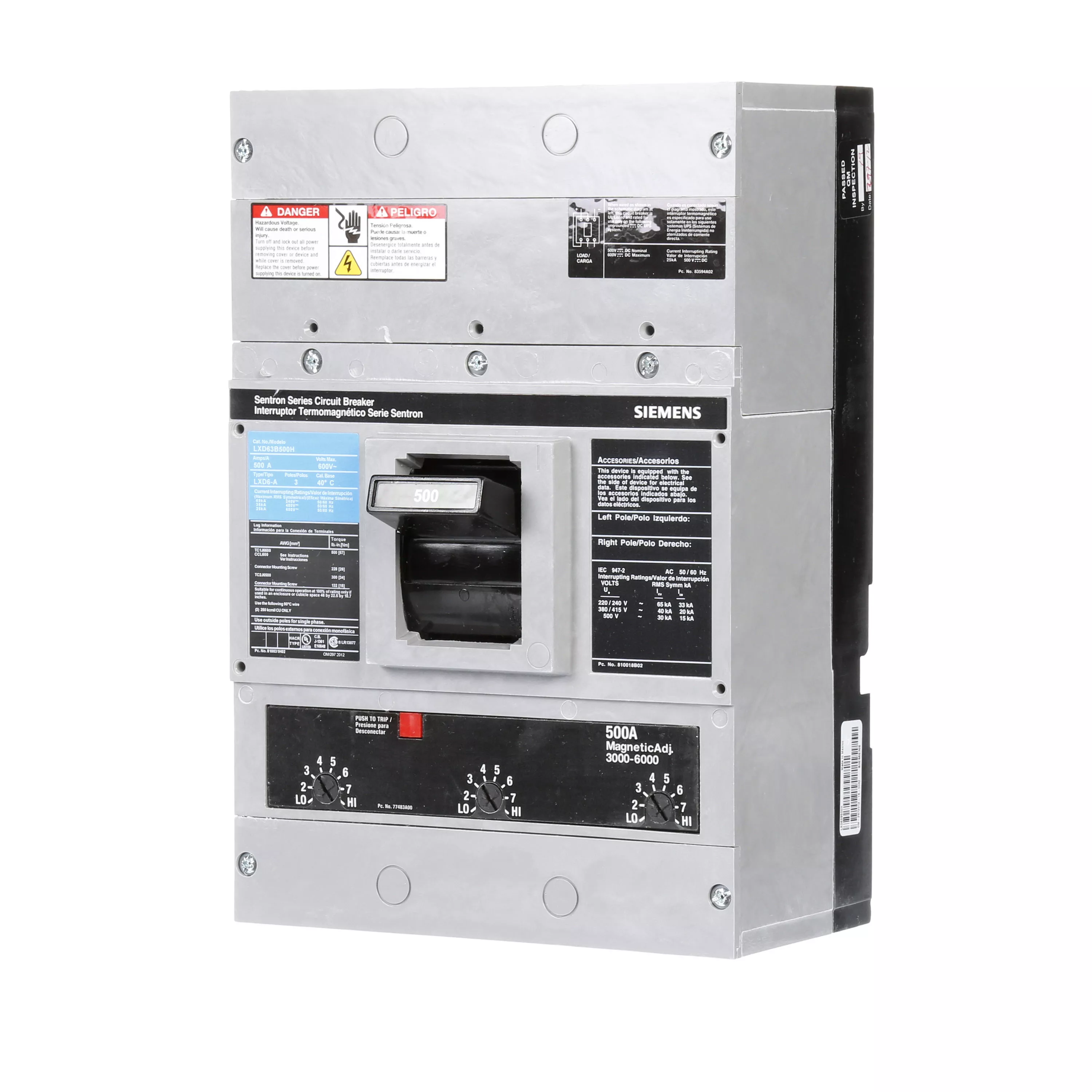 Siemens LXD63B500H BRKR LD6 3P 600V 500