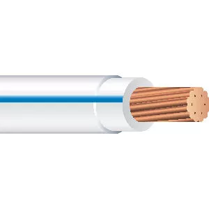 THHN #10 Stranded WHITE w/BLUE Stripe Wire, Copper Conductor (2500ft Reel)