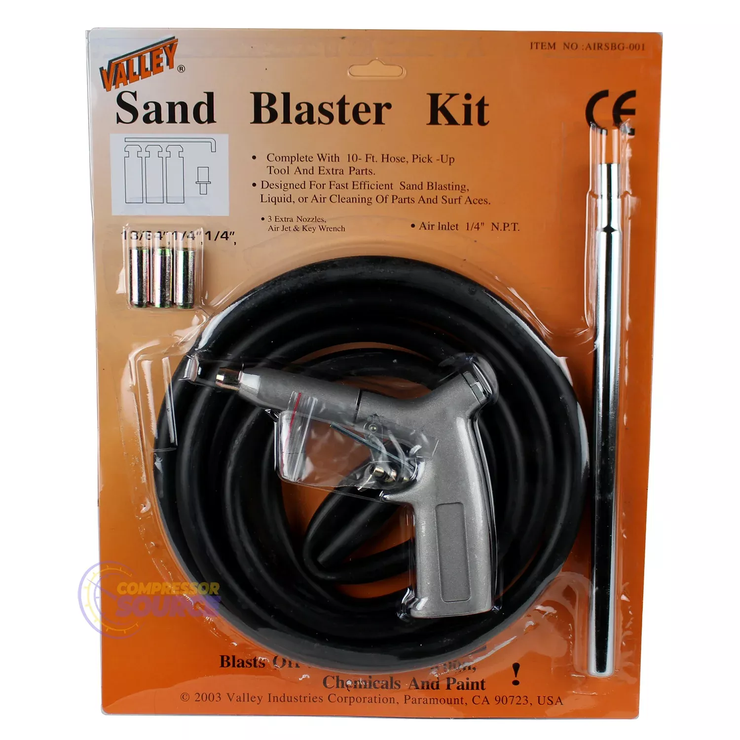 Valley Sandblasting Kit with 10 Ft Hose and Pick-Up Tool Air Inlet 1/4