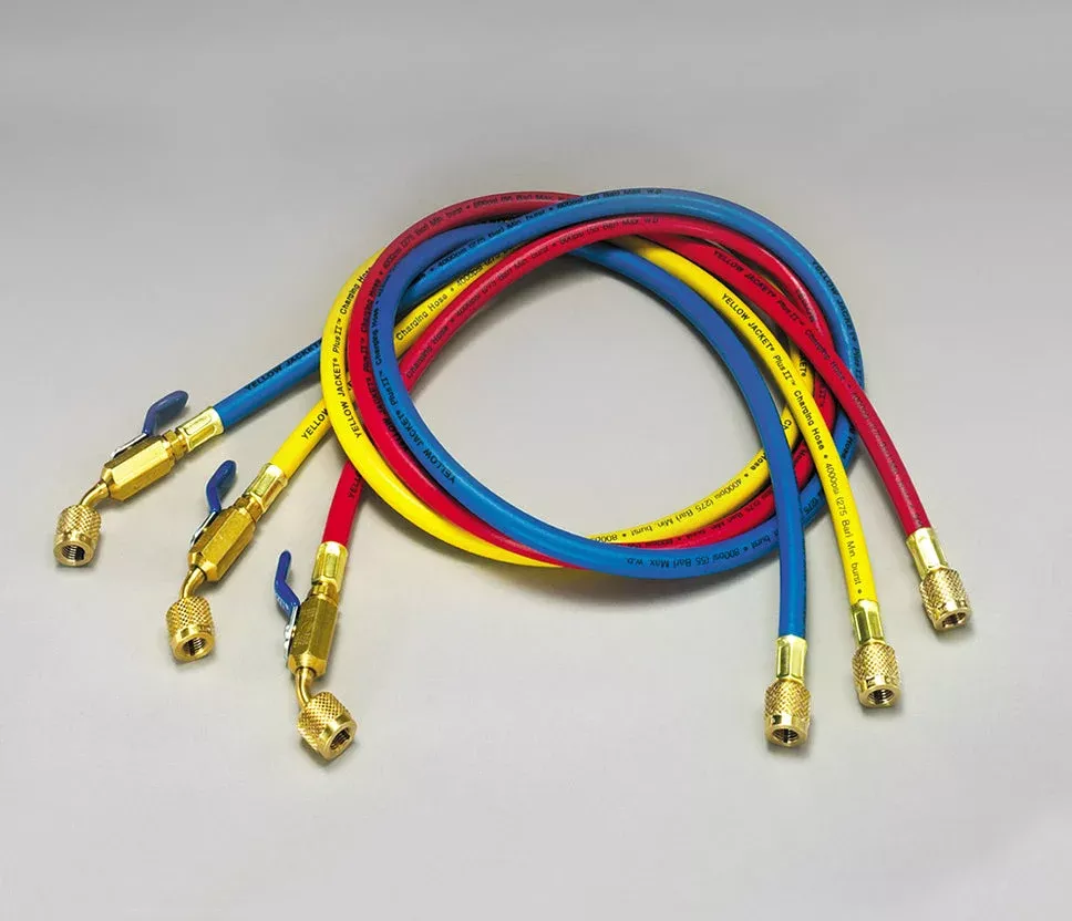 Yellow Jacket 29986 PLUS II 72" Charging Hose (RYB) 3-Pack w/ Ball Valve End