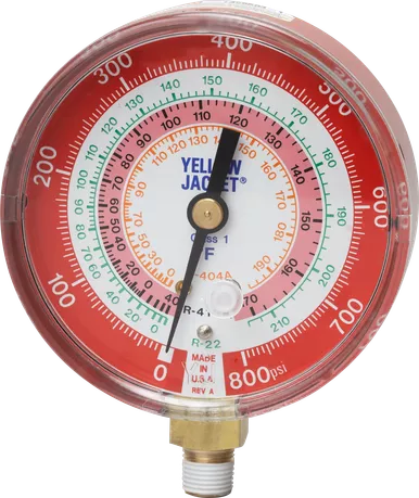Yellow Jacket 49137 3-1/8" Red Pressure Gauge 0-800 psi for R22, R404A, and R410A