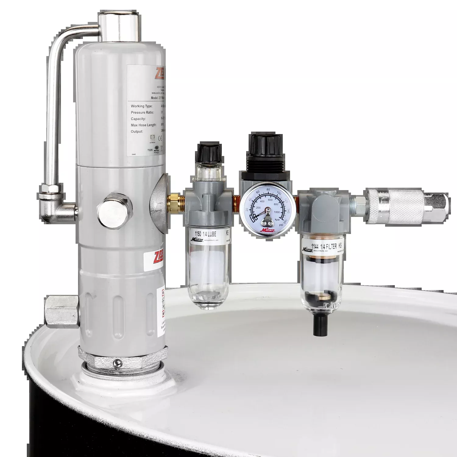 ZE1700K – 3:1 Pneumatic Stub Style Standard Flow Rate Piston Pump with FRL