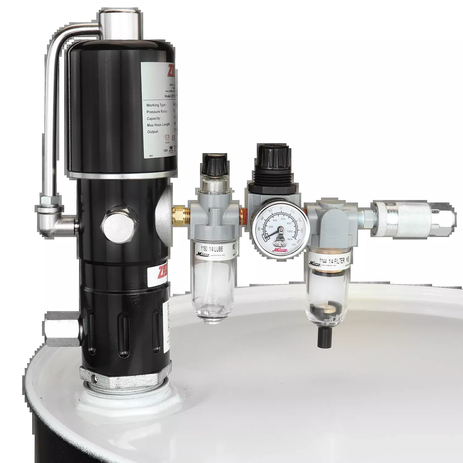 ZE1730K – 5:1 Pneumatic Stub Style Standard Flow Rate Piston Pump with FRL